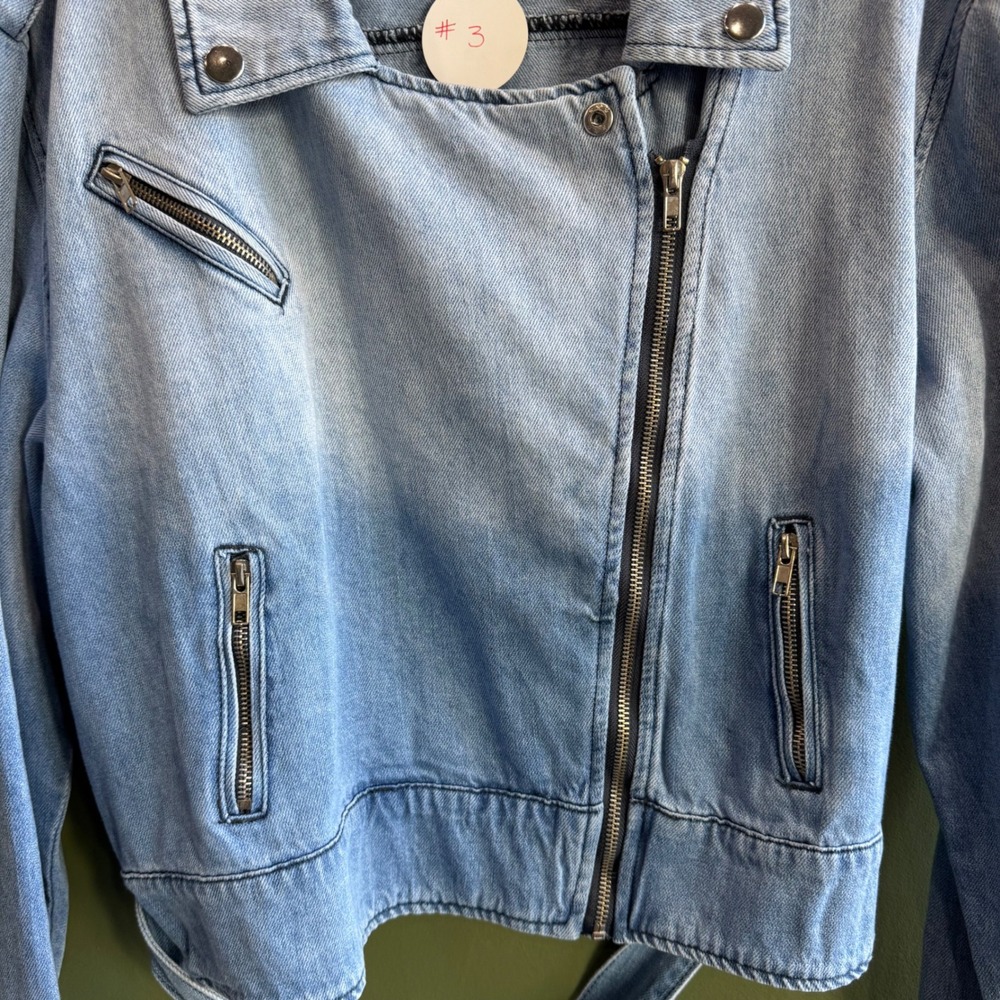 Wisteria Lane Stretch Denim Moto Jacket Zipper Belted NWT $78 X-Large‎ Jean #3 - Picture 7 of 15